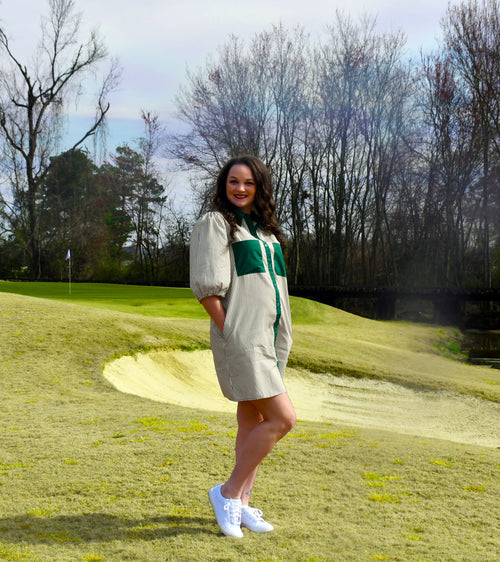 The Emerald Stride Shirt Dress