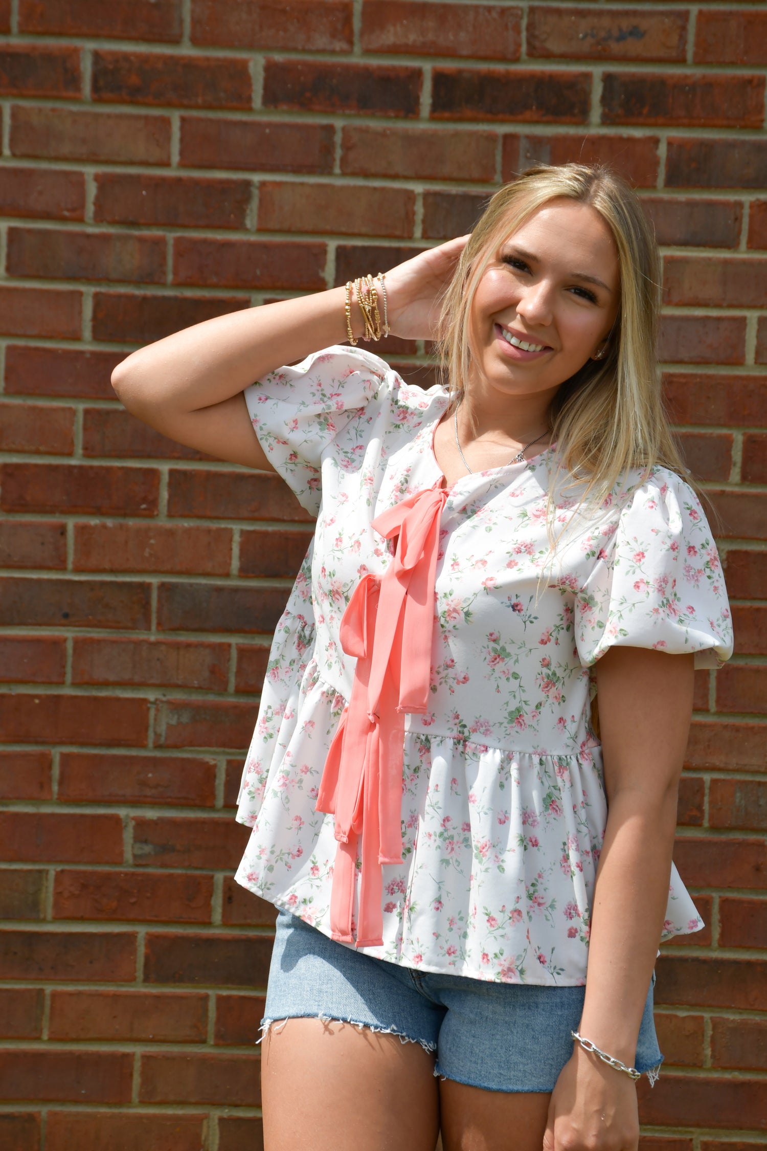 Sweet Peony Bow Blouse