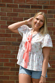 Sweet Peony Bow Blouse